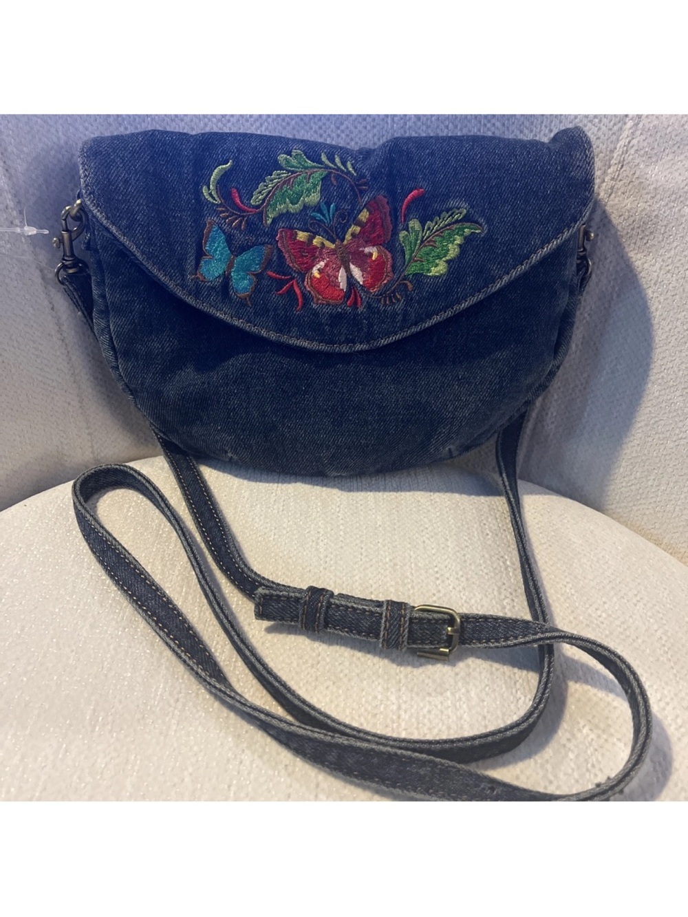 Patricia Nash Healey Small Crossbody Bag in Embroidered Denim MSRP $99